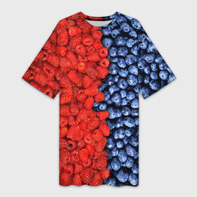 Платье-футболка 3D с принтом Ягодка в Петрозаводске,  |  | клубника | малина | черника | ягода | ягодка | ягодный