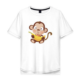 Мужская футболка хлопок Oversize с принтом Обезьянка с бананом в Петрозаводске, 100% хлопок | свободный крой, круглый ворот, “спинка” длиннее передней части | 2016 | год | зима | мартышка | новогодний | новый | обезьяна | обезьянка | подарок | с новым годом