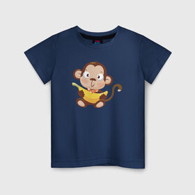 Детская футболка хлопок с принтом Обезьянка с бананом в Петрозаводске, 100% хлопок | круглый вырез горловины, полуприлегающий силуэт, длина до линии бедер | 2016 | год | зима | мартышка | новогодний | новый | обезьяна | обезьянка | подарок | с новым годом