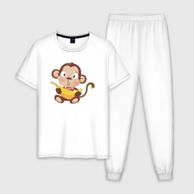 Мужская пижама хлопок с принтом Обезьянка с бананом в Петрозаводске, 100% хлопок | брюки и футболка прямого кроя, без карманов, на брюках мягкая резинка на поясе и по низу штанин
 | 2016 | год | зима | мартышка | новогодний | новый | обезьяна | обезьянка | подарок | с новым годом