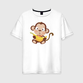 Женская футболка хлопок Oversize с принтом Обезьянка с бананом в Петрозаводске, 100% хлопок | свободный крой, круглый ворот, спущенный рукав, длина до линии бедер
 | 2016 | год | зима | мартышка | новогодний | новый | обезьяна | обезьянка | подарок | с новым годом