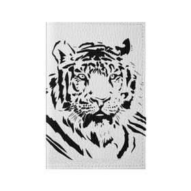 Обложка для паспорта матовая кожа с принтом Тигр в Петрозаводске, натуральная матовая кожа | размер 19,3 х 13,7 см; прозрачные пластиковые крепления | взгляд | тигр | трафарет | хищник