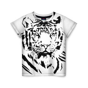 Детская футболка 3D с принтом Тигр в Петрозаводске, 100% гипоаллергенный полиэфир | прямой крой, круглый вырез горловины, длина до линии бедер, чуть спущенное плечо, ткань немного тянется | взгляд | тигр | трафарет | хищник