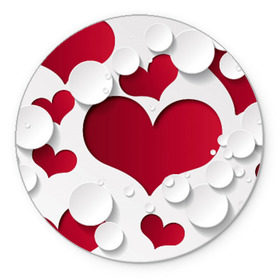 Коврик круглый с принтом Сердца в Петрозаводске, резина и полиэстер | круглая форма, изображение наносится на всю лицевую часть | любовь | орнамент | праздник | сердца
