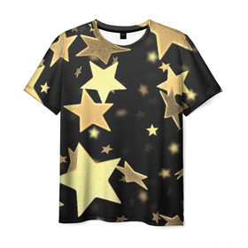 Мужская футболка 3D с принтом Золотые звезды в Петрозаводске, 100% полиэфир | прямой крой, круглый вырез горловины, длина до линии бедер | Тематика изображения на принте: золотые звезды | орнамент | праздник