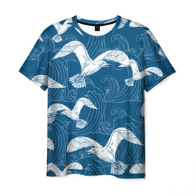 Мужская футболка 3D с принтом Чайки в Петрозаводске, 100% полиэфир | прямой крой, круглый вырез горловины, длина до линии бедер | небо | полет | птицы | чайки