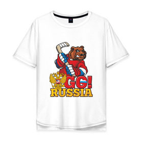 Мужская футболка хлопок Oversize с принтом Hockey. Go Russia в Петрозаводске, 100% хлопок | свободный крой, круглый ворот, “спинка” длиннее передней части | 