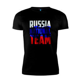 Мужская футболка премиум с принтом Russia national team в Петрозаводске, 92% хлопок, 8% лайкра | приталенный силуэт, круглый вырез ворота, длина до линии бедра, короткий рукав | россии | россия | сборная | футбол | хоккей
