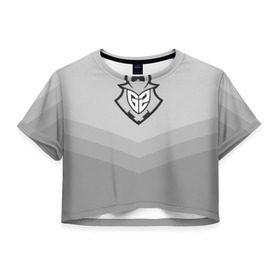 Женская футболка 3D укороченная с принтом G2 eSports в Петрозаводске, 100% полиэстер | круглая горловина, длина футболки до линии талии, рукава с отворотами | csgo | cyber | esports | g2 | team | г2 | ксго