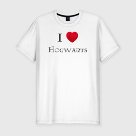 Мужская футболка премиум с принтом I love Hogwarts в Петрозаводске, 92% хлопок, 8% лайкра | приталенный силуэт, круглый вырез ворота, длина до линии бедра, короткий рукав | 