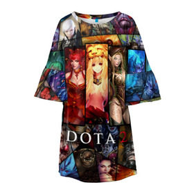 Детское платье 3D с принтом Dota-2 Девушки в Петрозаводске, 100% полиэстер | прямой силуэт, чуть расширенный к низу. Круглая горловина, на рукавах — воланы | Тематика изображения на принте: dota 2 коллаж | девушки | игра | монстры | оружие