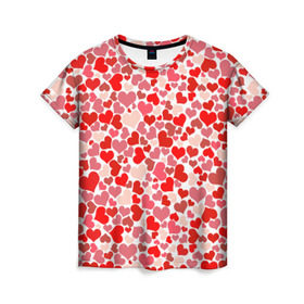Женская футболка 3D с принтом Сердца, любовь, орнамент, праз в Петрозаводске, 100% полиэфир ( синтетическое хлопкоподобное полотно) | прямой крой, круглый вырез горловины, длина до линии бедер | любовь | орнамент | праздник | сердца