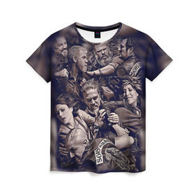 Женская футболка 3D с принтом Sons Of Anarchy в Петрозаводске, 100% полиэфир ( синтетическое хлопкоподобное полотно) | прямой крой, круглый вырез горловины, длина до линии бедер | sons of anarchy | анархии | сыны