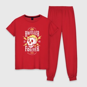 Женская пижама хлопок с принтом Dweller Forever в Петрозаводске, 100% хлопок | брюки и футболка прямого кроя, без карманов, на брюках мягкая резинка на поясе и по низу штанин | boy | fallout | pip | vault | убежище | фаллаут