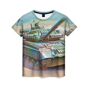 Женская футболка 3D с принтом Военная техника в Петрозаводске, 100% полиэфир ( синтетическое хлопкоподобное полотно) | прямой крой, круглый вырез горловины, длина до линии бедер | tank | танки