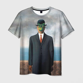 Мужская футболка 3D с принтом Сын человеческий в Петрозаводске, 100% полиэфир | прямой крой, круглый вырез горловины, длина до линии бедер | art | искусство | рене | рене магритт | сын человеческий