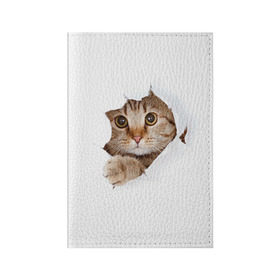Обложка для паспорта матовая кожа с принтом Котик в Петрозаводске, натуральная матовая кожа | размер 19,3 х 13,7 см; прозрачные пластиковые крепления | Тематика изображения на принте: кот | котенок | котик | кошка | милый