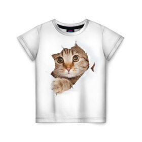 Детская футболка 3D с принтом Котик в Петрозаводске, 100% гипоаллергенный полиэфир | прямой крой, круглый вырез горловины, длина до линии бедер, чуть спущенное плечо, ткань немного тянется | кот | котенок | котик | кошка | милый