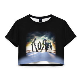 Женская футболка 3D укороченная с принтом KoЯn в Петрозаводске, 100% полиэстер | круглая горловина, длина футболки до линии талии, рукава с отворотами | korn | metal | rock | группы | корн | метал | рок