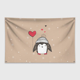 Флаг-баннер с принтом Пингвин с шариком в Петрозаводске, 100% полиэстер | размер 67 х 109 см, плотность ткани — 95 г/м2; по краям флага есть четыре люверса для крепления | пингвин