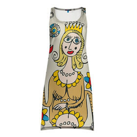 Платье-майка 3D с принтом Червовая дама в Петрозаводске, 100% полиэстер | полуприлегающий силуэт, широкие бретели, круглый вырез горловины, удлиненный подол сзади. | 14 февраля | love | влюбленные | карты | королева | король | лав | любовь | пара | парные | подарок