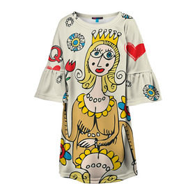 Детское платье 3D с принтом Червовая дама в Петрозаводске, 100% полиэстер | прямой силуэт, чуть расширенный к низу. Круглая горловина, на рукавах — воланы | 14 февраля | love | влюбленные | карты | королева | король | лав | любовь | пара | парные | подарок