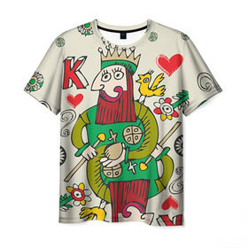 Мужская футболка 3D с принтом Червовый король в Петрозаводске, 100% полиэфир | прямой крой, круглый вырез горловины, длина до линии бедер | 14 февраля | love | влюбленные | карты | королева | король | лав | любовь | пара | парные | подарок