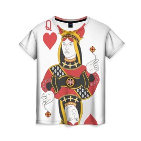Женская футболка 3D с принтом Дама в Петрозаводске, 100% полиэфир ( синтетическое хлопкоподобное полотно) | прямой крой, круглый вырез горловины, длина до линии бедер | 14 февраля | love | влюбленные | карты | королева | король | лав | любовь | пара | парные | подарок