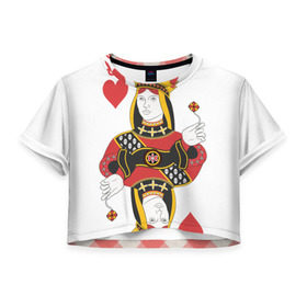 Женская футболка 3D укороченная с принтом Дама в Петрозаводске, 100% полиэстер | круглая горловина, длина футболки до линии талии, рукава с отворотами | 14 февраля | love | влюбленные | карты | королева | король | лав | любовь | пара | парные | подарок