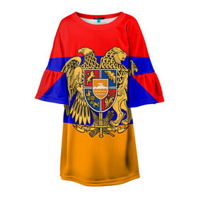 Детское платье 3D с принтом Герб и флаг Армении в Петрозаводске, 100% полиэстер | прямой силуэт, чуть расширенный к низу. Круглая горловина, на рукавах — воланы | armenia | армения | герб | флаг