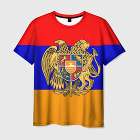 Мужская футболка 3D с принтом Герб и флаг Армении в Петрозаводске, 100% полиэфир | прямой крой, круглый вырез горловины, длина до линии бедер | armenia | армения | герб | флаг