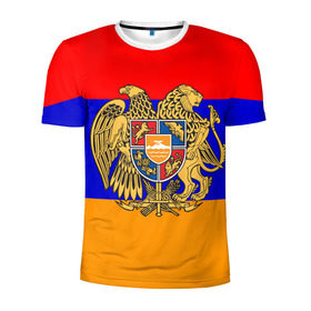 Мужская футболка 3D спортивная с принтом Герб и флаг Армении в Петрозаводске, 100% полиэстер с улучшенными характеристиками | приталенный силуэт, круглая горловина, широкие плечи, сужается к линии бедра | armenia | армения | герб | флаг