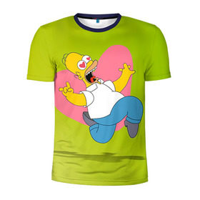 Мужская футболка 3D спортивная с принтом Гомер в Петрозаводске, 100% полиэстер с улучшенными характеристиками | приталенный силуэт, круглая горловина, широкие плечи, сужается к линии бедра | гомер