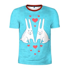 Мужская футболка 3D спортивная с принтом Зай и зая в Петрозаводске, 100% полиэстер с улучшенными характеристиками | приталенный силуэт, круглая горловина, широкие плечи, сужается к линии бедра | 14 февраля | bear | love | teddy | валентин | влюбленный | зайчик | зая | заяц | любовь | милый | рисунок | сердечко | сердце