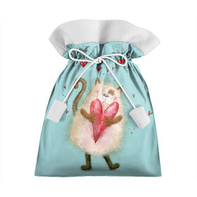 Подарочный 3D мешок с принтом Котик в Петрозаводске, 100% полиэстер | Размер: 29*39 см | 14 февраля | bear | love | teddy | валентин | влюбленный | киска | кот | котик | любовь | милый | рисунок | сердечко | сердце