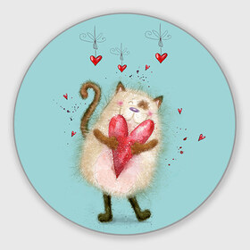 Коврик круглый с принтом Котик в Петрозаводске, резина и полиэстер | круглая форма, изображение наносится на всю лицевую часть | 14 февраля | bear | love | teddy | валентин | влюбленный | киска | кот | котик | любовь | милый | рисунок | сердечко | сердце