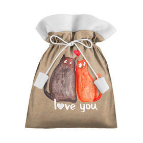 Подарочный 3D мешок с принтом Влюбленные котики в Петрозаводске, 100% полиэстер | Размер: 29*39 см | Тематика изображения на принте: 14 февраля | bear | love | teddy | валентин | влюбленный | киска | кот | котик | любовь | милый | рисунок | сердечко | сердце