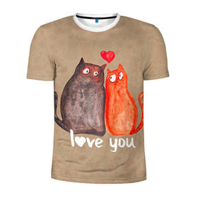 Мужская футболка 3D спортивная с принтом Влюбленные котики в Петрозаводске, 100% полиэстер с улучшенными характеристиками | приталенный силуэт, круглая горловина, широкие плечи, сужается к линии бедра | Тематика изображения на принте: 14 февраля | bear | love | teddy | валентин | влюбленный | киска | кот | котик | любовь | милый | рисунок | сердечко | сердце
