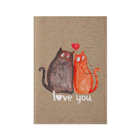 Обложка для паспорта матовая кожа с принтом Влюбленные котики в Петрозаводске, натуральная матовая кожа | размер 19,3 х 13,7 см; прозрачные пластиковые крепления | 14 февраля | bear | love | teddy | валентин | влюбленный | киска | кот | котик | любовь | милый | рисунок | сердечко | сердце