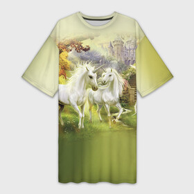 Платье-футболка 3D с принтом Единороги в Петрозаводске,  |  | Тематика изображения на принте: horse | horseshoe | акварель | головалошади | грива | единорог | жеребец | животные | конь | лошадь | лошадьскрыльями | подкова | природа | рисуноккрасками