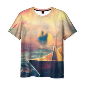 Мужская футболка 3D с принтом Бумажный кораблик в Петрозаводске, 100% полиэфир | прямой крой, круглый вырез горловины, длина до линии бедер | art | арт | рисунок | художник