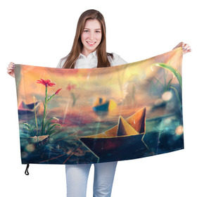 Флаг 3D с принтом Бумажный кораблик в Петрозаводске, 100% полиэстер | плотность ткани — 95 г/м2, размер — 67 х 109 см. Принт наносится с одной стороны | art | арт | рисунок | художник