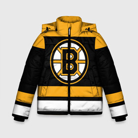 Зимняя куртка для мальчиков 3D с принтом Boston Bruins в Петрозаводске, ткань верха — 100% полиэстер; подклад — 100% полиэстер, утеплитель — 100% полиэстер | длина ниже бедра, удлиненная спинка, воротник стойка и отстегивающийся капюшон. Есть боковые карманы с листочкой на кнопках, утяжки по низу изделия и внутренний карман на молнии. 

Предусмотрены светоотражающий принт на спинке, радужный светоотражающий элемент на пуллере молнии и на резинке для утяжки | boston bruins | hockey | nhl | нхл | спорт | хоккей