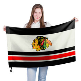 Флаг 3D с принтом Chicago Blackhawks в Петрозаводске, 100% полиэстер | плотность ткани — 95 г/м2, размер — 67 х 109 см. Принт наносится с одной стороны | chicago blackhawks | hockey | nhl | нхл | хоккей