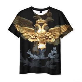 Мужская футболка 3D с принтом Золотой орел в Петрозаводске, 100% полиэфир | прямой крой, круглый вырез горловины, длина до линии бедер | герб | двуглавый | золото | золотой орел | россия