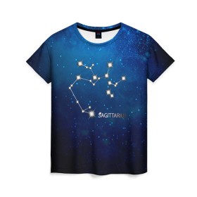 Женская футболка 3D с принтом Стрелец в Петрозаводске, 100% полиэфир ( синтетическое хлопкоподобное полотно) | прямой крой, круглый вырез горловины, длина до линии бедер | звезда | звезды | знак зодиака | космос | созвездие | стрелец