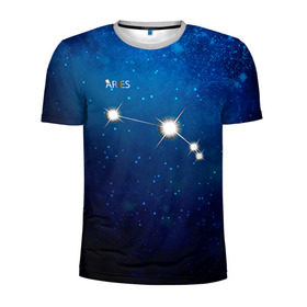 Мужская футболка 3D спортивная с принтом Овен в Петрозаводске, 100% полиэстер с улучшенными характеристиками | приталенный силуэт, круглая горловина, широкие плечи, сужается к линии бедра | звезда | звезды | знак зодиака | космос | овен | созвездие