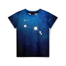Детская футболка 3D с принтом Овен в Петрозаводске, 100% гипоаллергенный полиэфир | прямой крой, круглый вырез горловины, длина до линии бедер, чуть спущенное плечо, ткань немного тянется | звезда | звезды | знак зодиака | космос | овен | созвездие