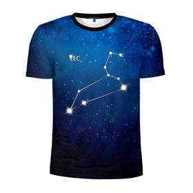Мужская футболка 3D спортивная с принтом Лев в Петрозаводске, 100% полиэстер с улучшенными характеристиками | приталенный силуэт, круглая горловина, широкие плечи, сужается к линии бедра | звезда | звезды | знак зодиака | космос | лев | созвездие