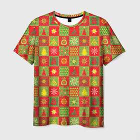 Мужская футболка 3D с принтом Новогодний орнамент в Петрозаводске, 100% полиэфир | прямой крой, круглый вырез горловины, длина до линии бедер | елка | звезда | новогодний орнамент | пода | снгежинка